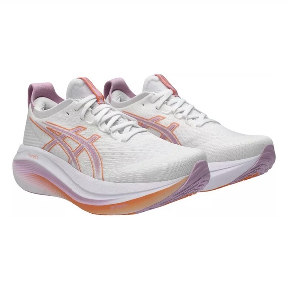 ASICS Women's GEL-NIMBUS 27 Running Shoes, white/light purple ube 7.5 - Picture 2 of 6